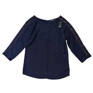 NWT The Limited Crochet Lace Cut Out 3/4 Quarter Sleeve Blue Blouse Top Size XS